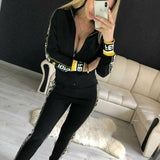 Autumn winter 2 pieces outfits for women letter print tops and pants suit ladies sexy two pieces track suit